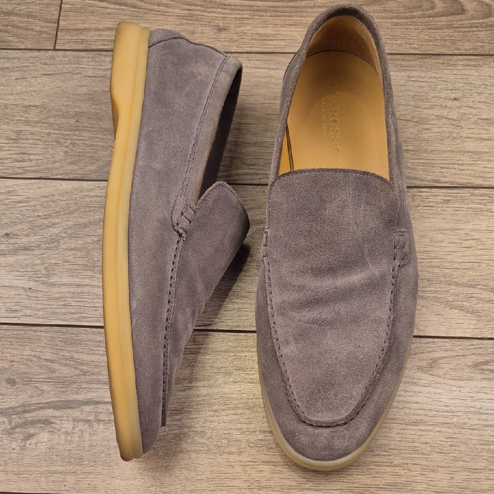 SCAROSSO Italy Grey Suede Leather Sz  43.5 / 10.5 US Mens‎ Slip On Dress Loafers
